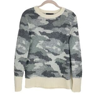Banana Republic Camo Pullover Sweater Small Gray Cream Wool Mohair Crewneck EUC